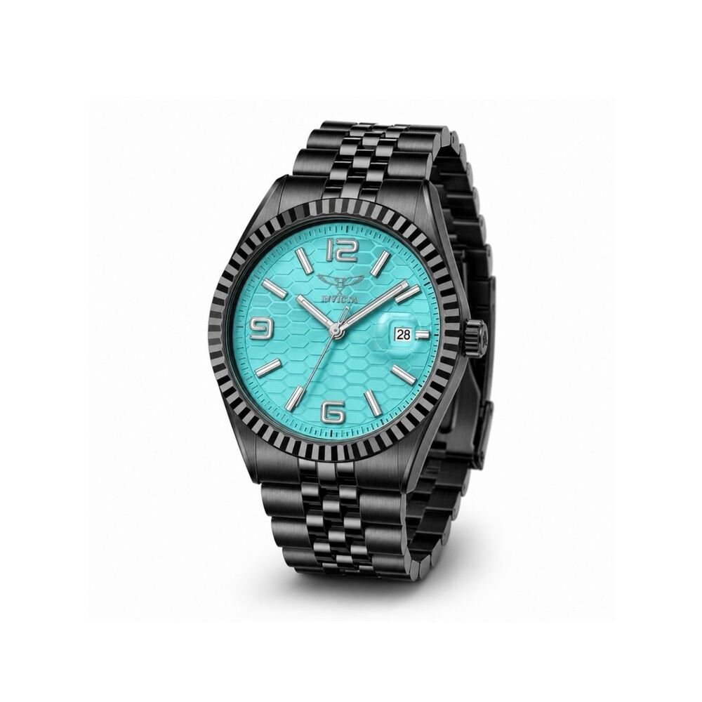 Invicta Black Stainless Steel Watch with Turquoise Dial